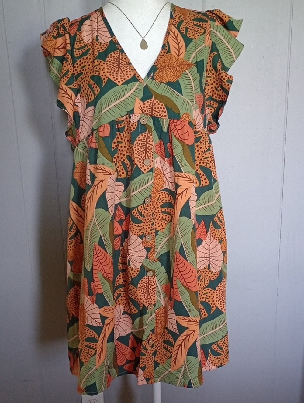 Tropical Floral Print Mini Dress Size Medium